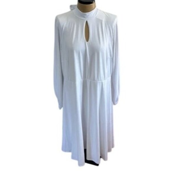 Eloquii Dress White Long Sleeve Keyhole Front Tie Back Neck Size 26 - Picture 1 of 14